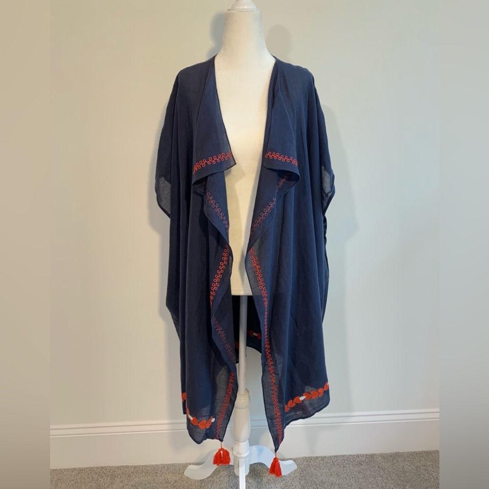 NWT J. Crew embroidered beach poncho navy and red | One Size